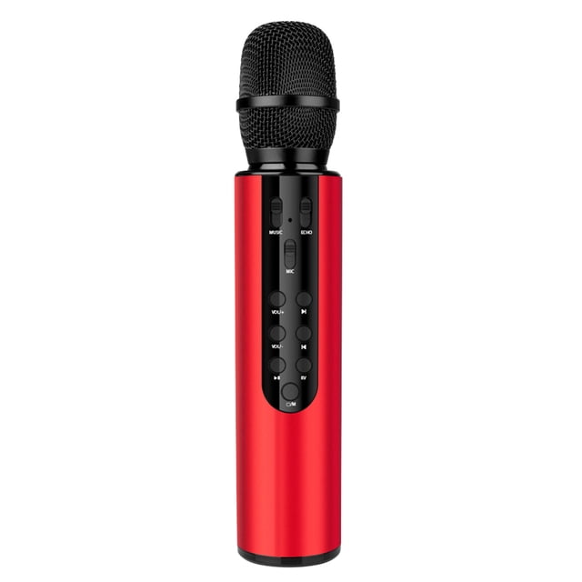 Cateissary Micrófono de Sonido estéreo Inalámbrico Bluetooth 4.2 KTV Condensador Micrófono de audio de mano Cables de audio/vídeo rojo