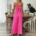 thumbnail image 5 of VIWORLD Women's Elegant Sleeveless Jumpsuit V-Neck Wide Leg Pants with Back Bow Vintage Style Beachwear Rose Red，XL, 5 of 7