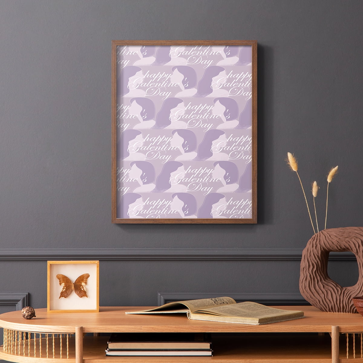 Happy Galentine's Day Collection E Framed Print in Brown Solid Wood Framed Print No Nail Hanging