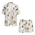 thumbnail image 4 of Xoenoiee Bee Daisy Print Women's Hawaiian Beach Outfit 2 Piece Short Sleeve Swim Cover Up Shorts Set Summer Open Front Kimono Cardigan Vacation Beachwear, S, 4 of 7