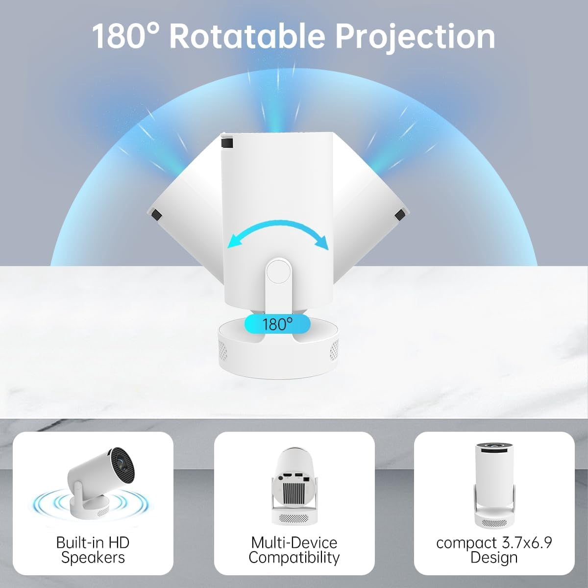 Projector with WiFi 6  5.4, 170 ANSI Portable 1080P Support, Android 11 Auto  210 Rotatable Home Theater
