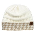 thumbnail image 4 of C.C Cable Knit Soft Stretch Multicolor Stitch Cuff Skully Beanie Hat, Houndstooth Ivory/Beige, 4 of 4