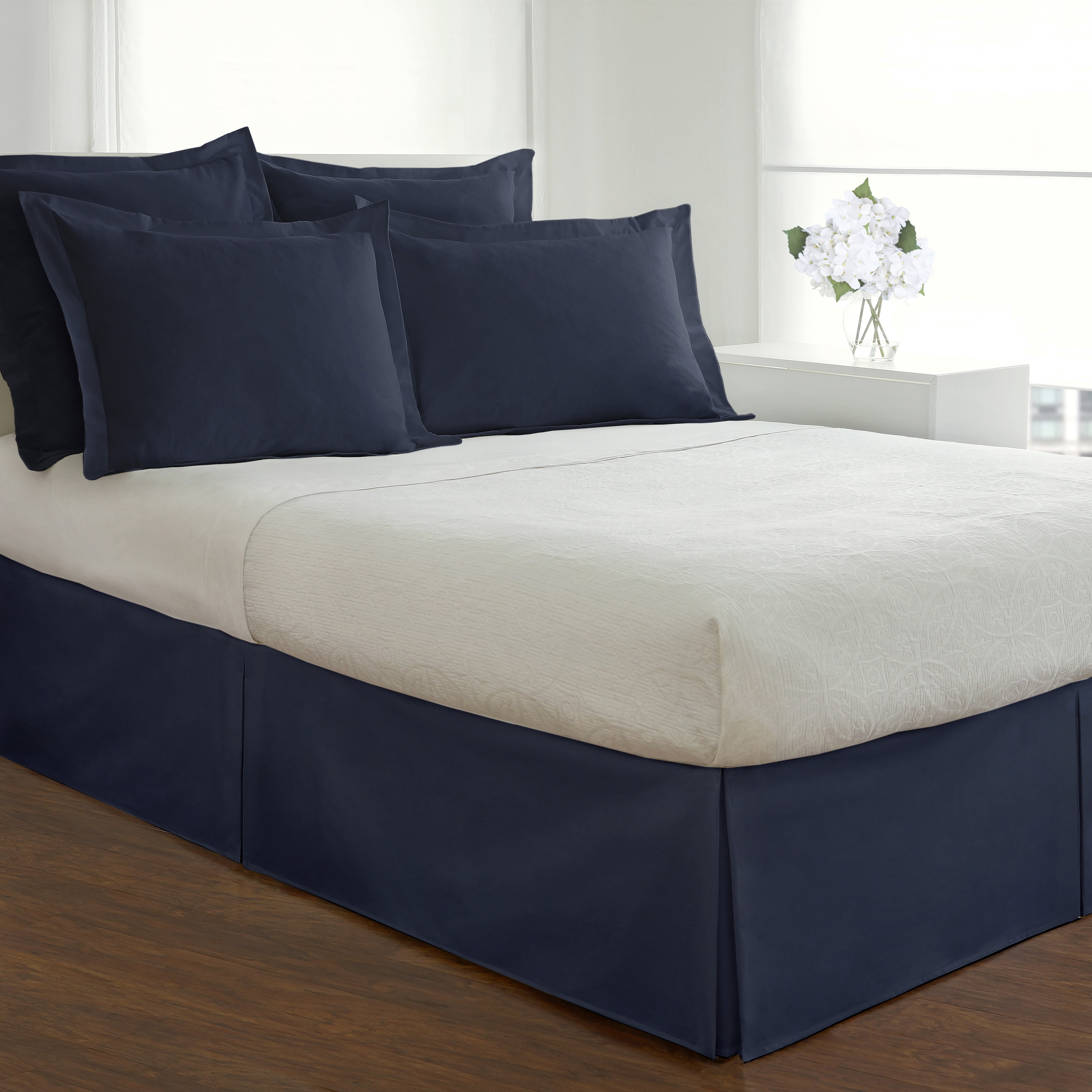 Tailored Poplin Collection with Bed Skirt, Blue, Queen