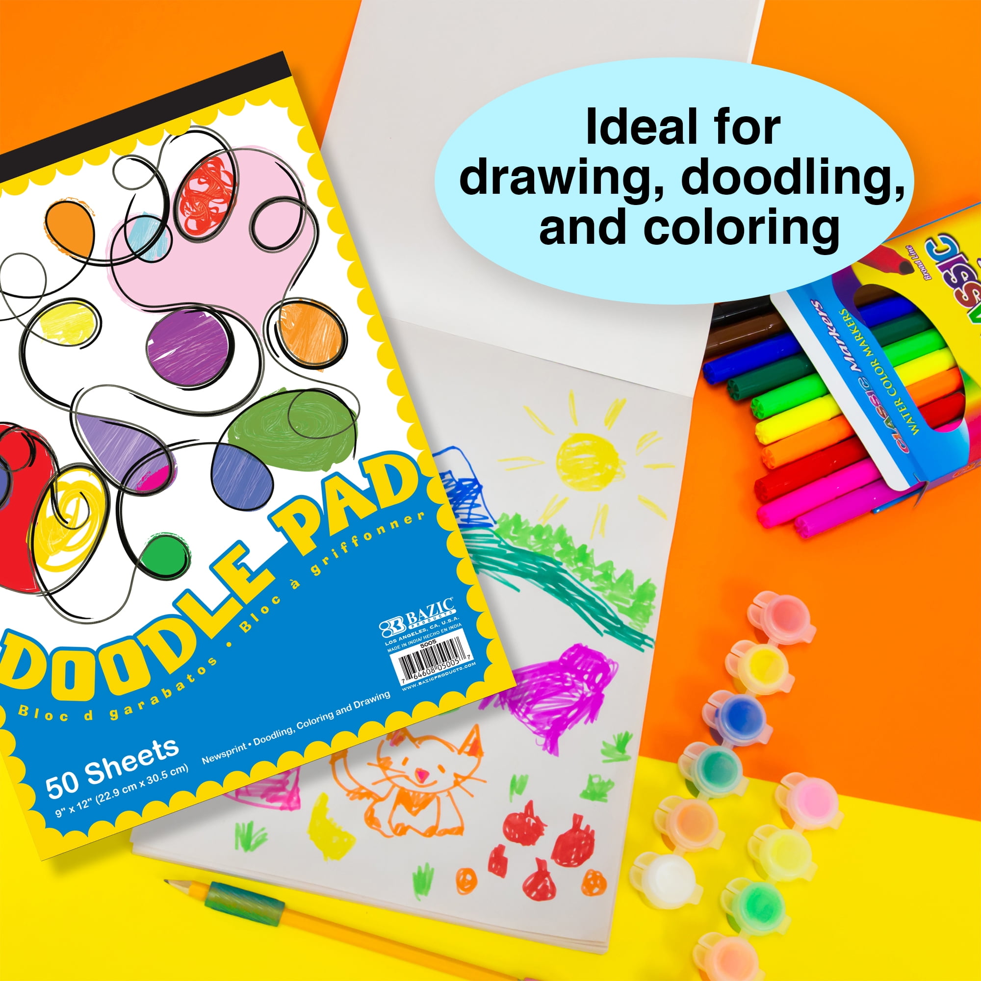BAZIC Doodle Pad 50 Sheets 9"x12" Doodling Drawing Pads Papers, 48-Pack