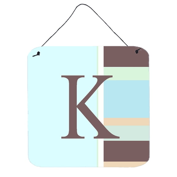 Letter K Initial Monogram - Blue Stripes Wall or Door Hanging Prints