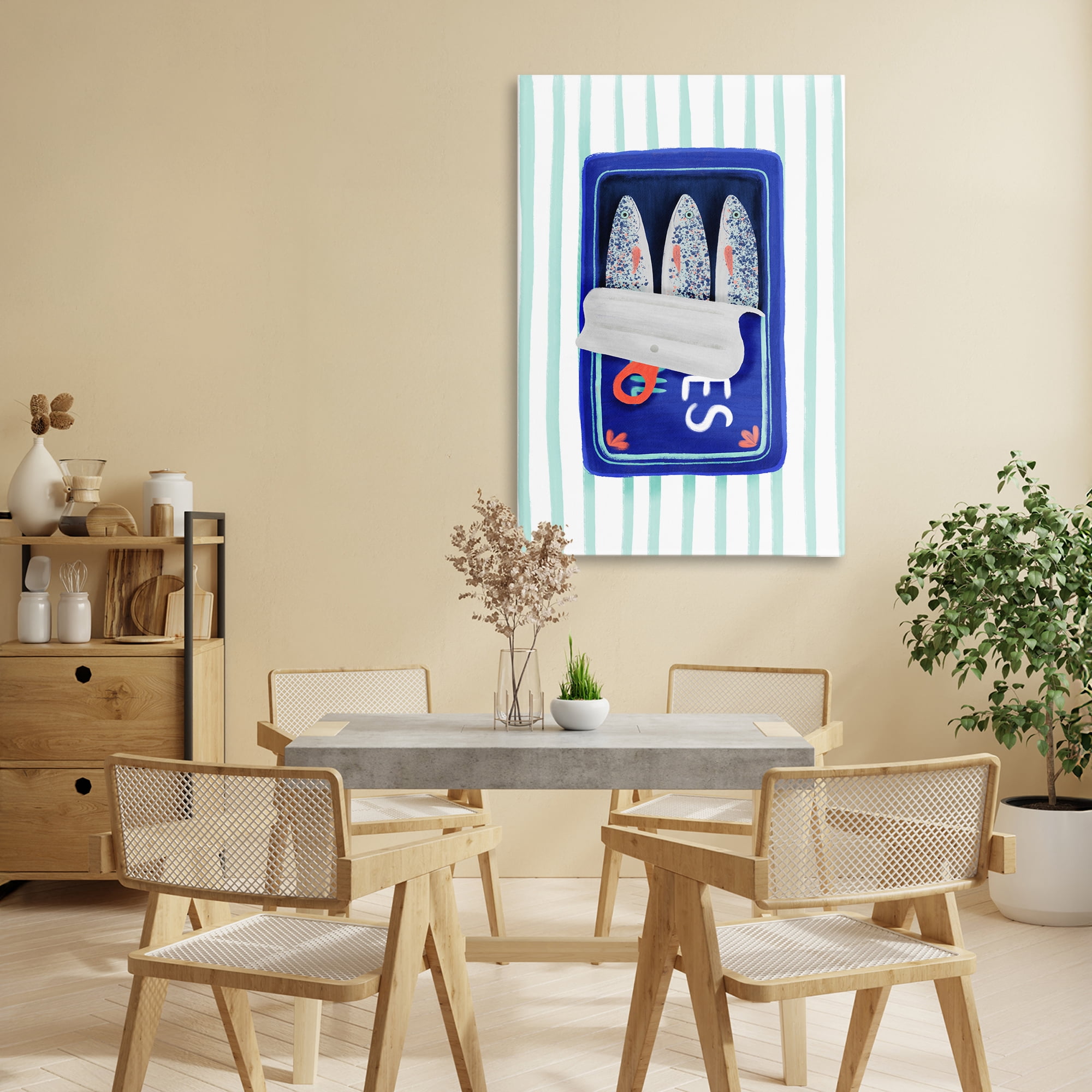 Stupell Industries Blue Sardines on Stripes Canvas Wall Art, design by Metka Hiti