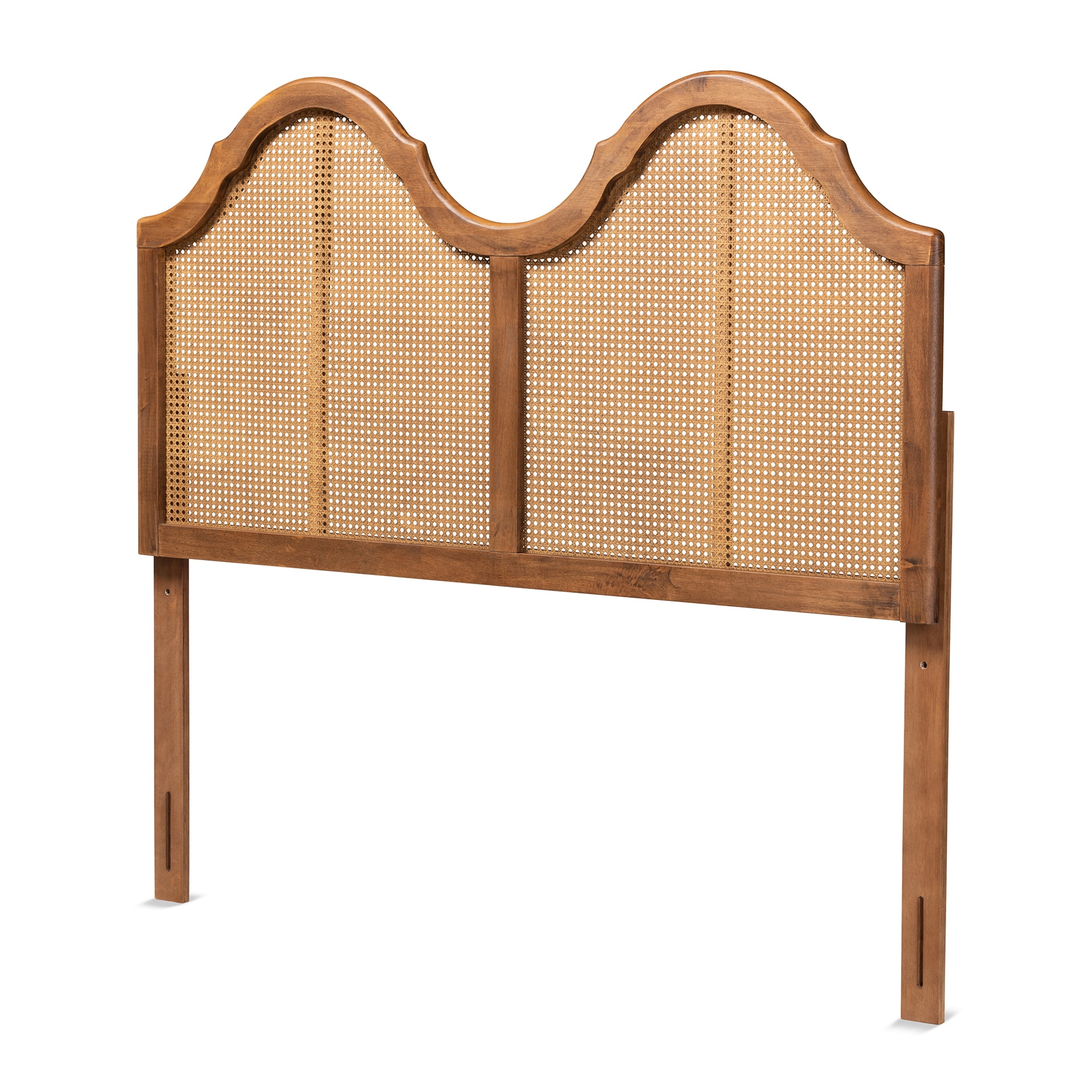Baxton Studio Hazel Classic Wood Back Support Rattan Headboard, King, Ash Walnut