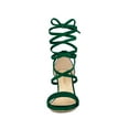 thumbnail image 2 of BLISSFUL STEP Women's Faux Velvet Lace Up Block Heel Strappy Sandals Dark Green (Size 8.5), 2 of 8