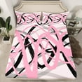 thumbnail image 2 of Manfei Greometric Stripe Lines Queen Sheet Sets,Modern Abstract Art Flat Sheet,Pink Black Striped Queen Fitted Sheet For Gitls Teens,Breathable Home Decor,4-Piece, 2 of 7