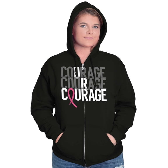 Courage Breast Cancer Awareness Zip Hoodie Sweatshirt Women Brisco Brands S
