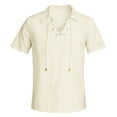 thumbnail image 2 of Camisa de playa holgada de cuello en V y manga corta con cordón para hombre - Tejido de lino, estilo retro informal, yoga/deporte, 2 of 6