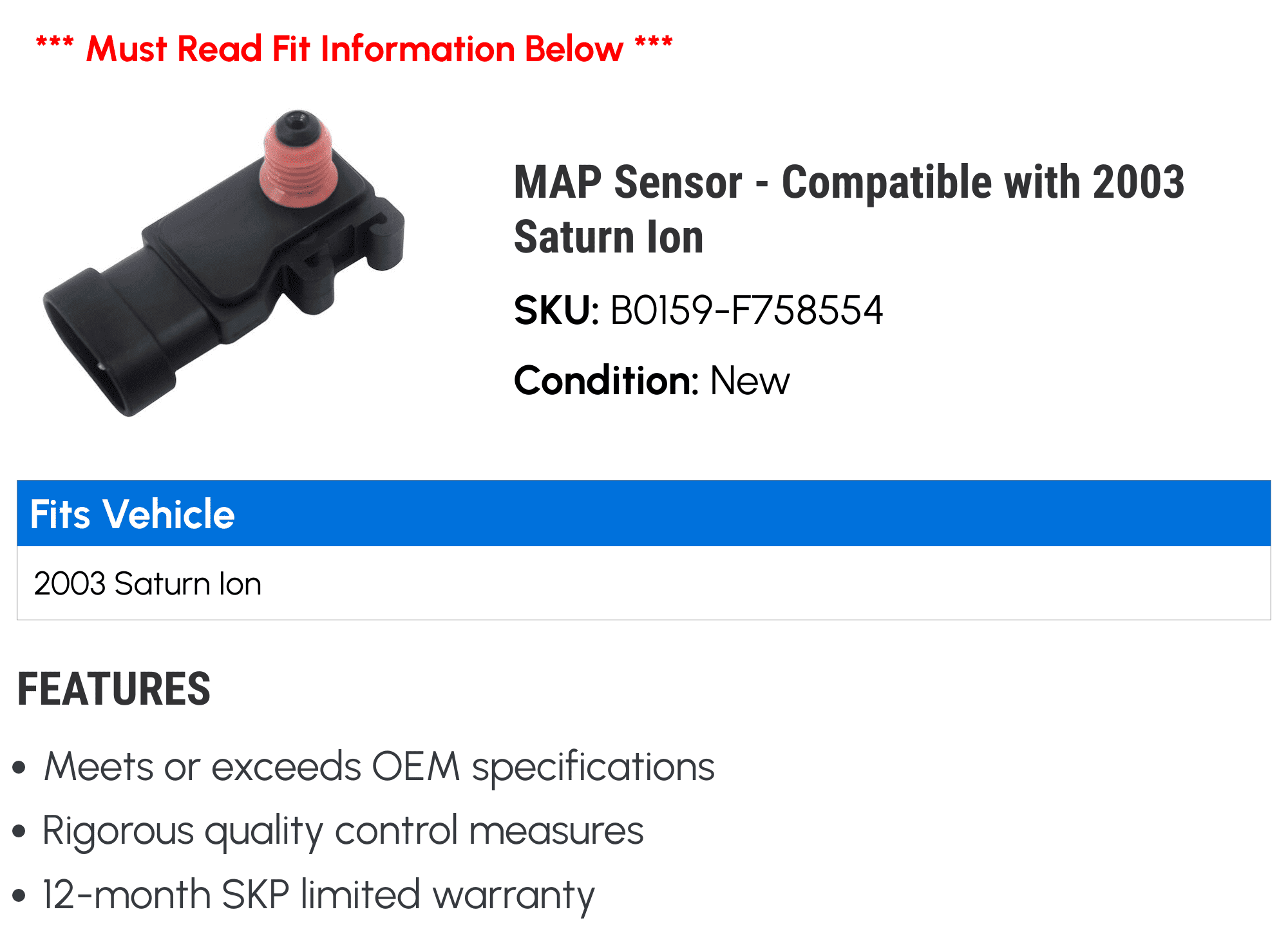 MAP Sensor - Compatible with 2003 Saturn Ion
