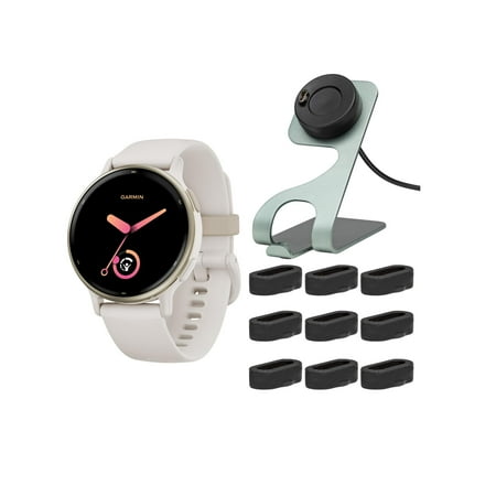 Garmin vvoactive 5 GPS Smartwatch (Cream Gold/Ivory) with Charging Stand and Port Plugs