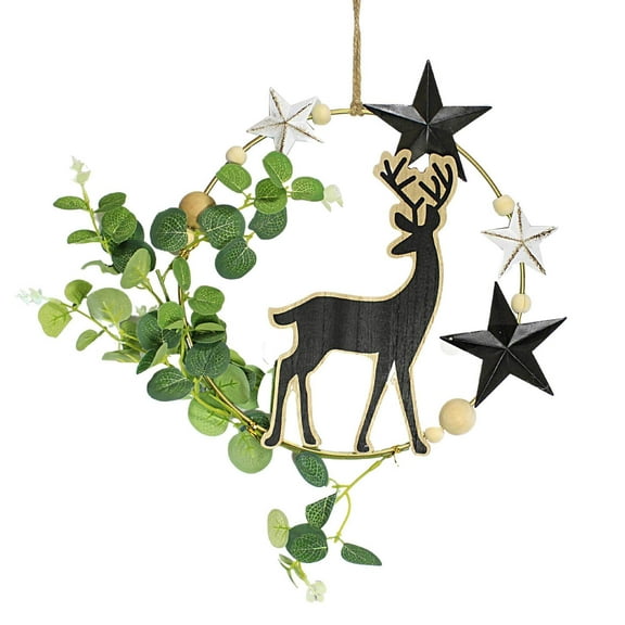 Christmas Merry/Deer Wreath Wood Stars Beads Greenery Mx180850 Deer