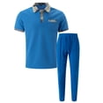 thumbnail image 5 of Stamzod Sweat Suits Men 2 Piece Summer Turndown Short Sleeve Shirts and Long Pants Set Daily Casual Loose Fit Track Suits Mens Athletic Short Sets with Pocket Blue M, 5 of 5