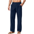 thumbnail image 3 of Hurxie Men Baggy Dress Pants Pleated Trousers Elastic Waistband Casual Loose Wide Leg with Pockets Navy,XL, 3 of 5