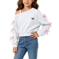thumbnail image 4 of BLVB Girls off the Shoulder Sweatshirt Cute Long Sleeve Crop Pullover Tops Bowknot Fall Fashion Clothes for Teen Girls(White,14-15 Years), 4 of 6