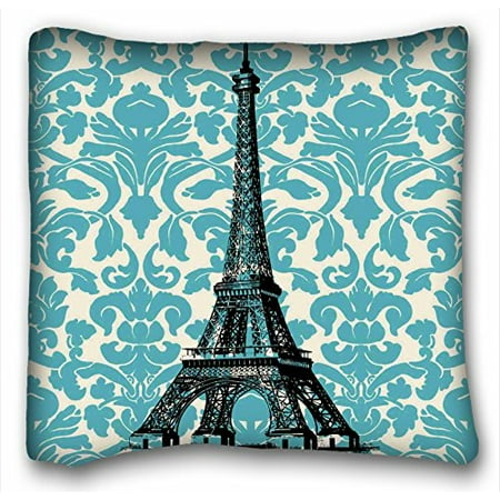 WinHome Teal Turquoise Damask Vintage French Floral Swirls With Paris Eiffel Tower Zippered Pillow Case Decor Pillow Covers Soft Throw Pillowcase Size 20x20 Inches Two Side Print