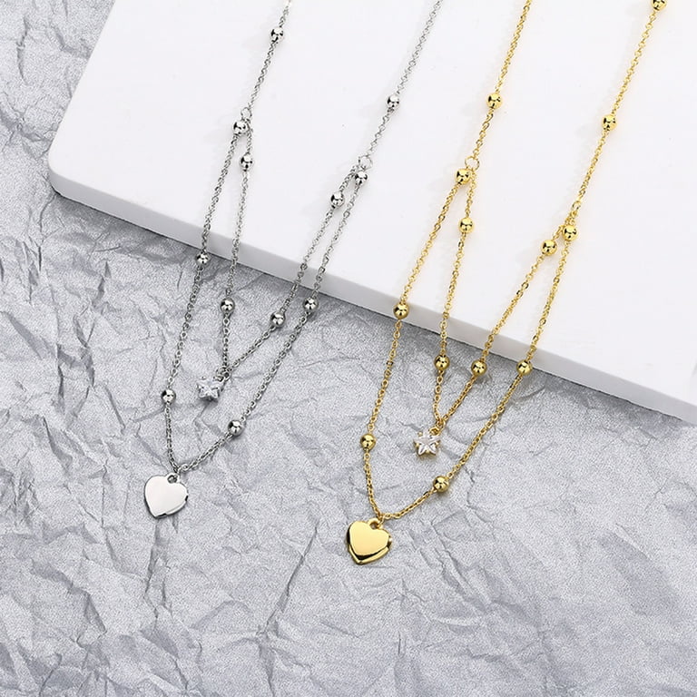 Necklace Korean And Japanese Style Fashion Accessories Anniversary Gift Sweet Double-Layered Star Love Necklace for Dating - Walmart.com