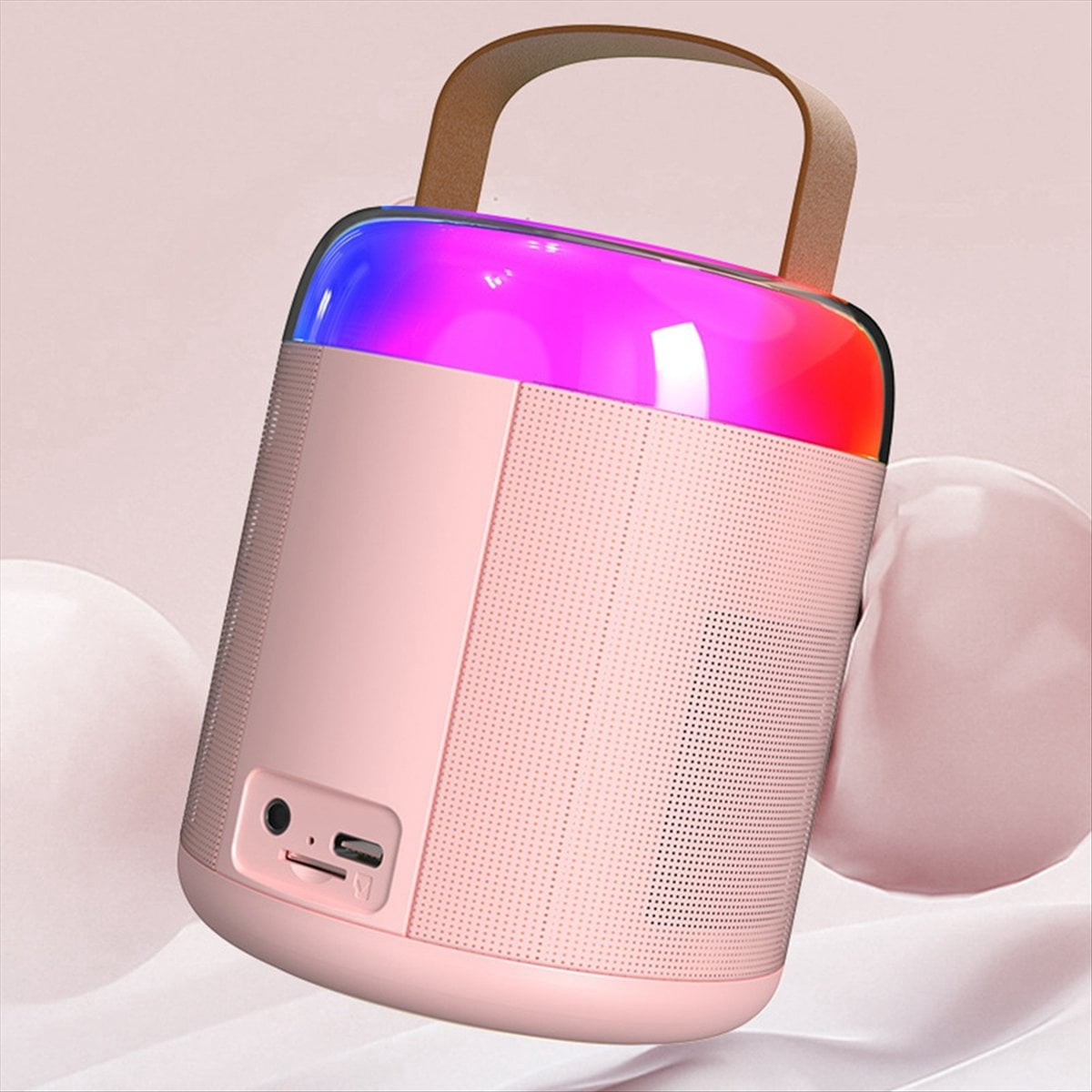 Mini Karaoke Audio with 2 Wireless Microphones for Kids Adults, Portable Bluetooth Speaker Toy and Boy-White