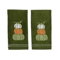 thumbnail image 4 of Serafina Home Autumn Fall Bath Fingertip Towels, Forest Olive Dark Green, 100% Cotton, Embroidered Stacked Pumpkin Design, 2 Piece Set, 12" x 18", 4 of 7