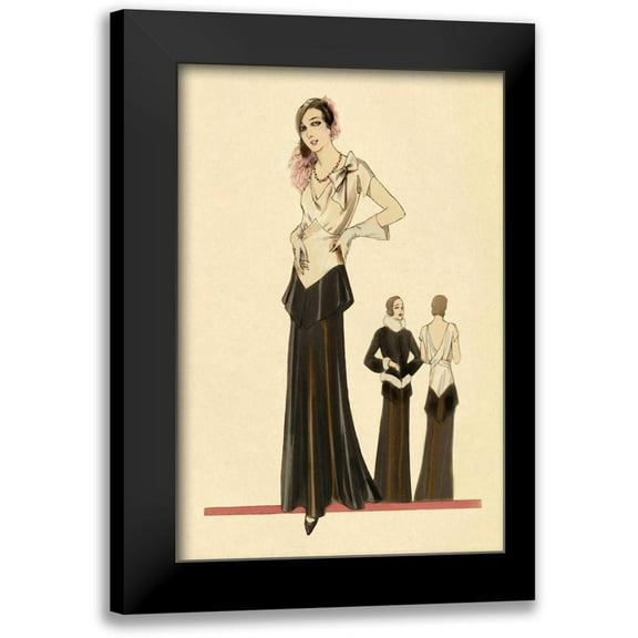 Vintage Fashion 11x14 Black Modern Framed Museum Art Print Titled - Eveningwear in Black and White