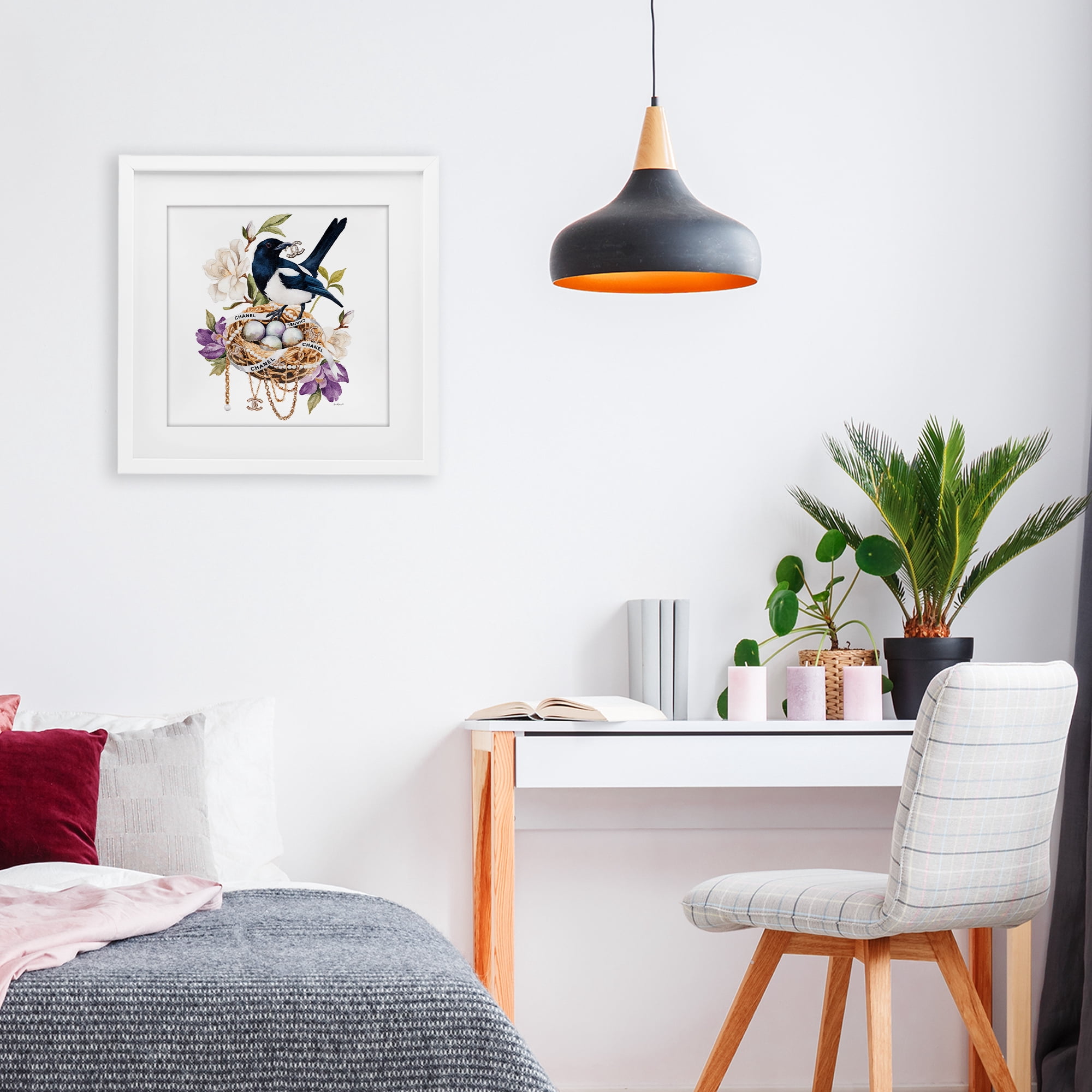 Stupell Industries Glam Birds Nest Magnolia White Framed Print Under Glass, design by Amanda Greenwood