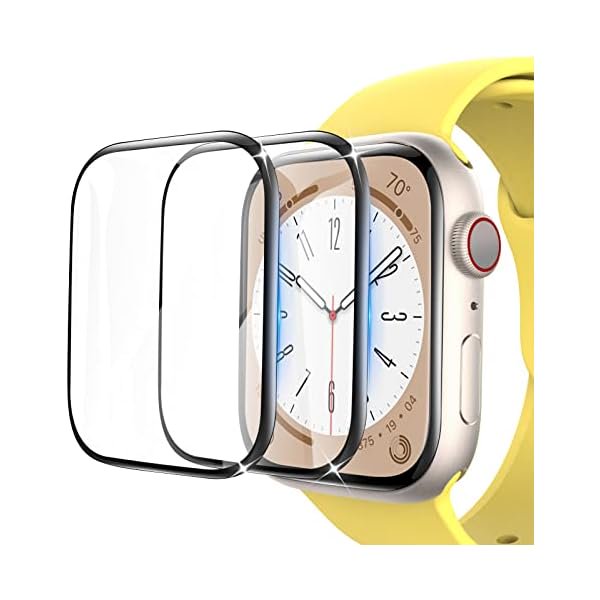 wonima02 [2 Pack Apple Watch Screen Protector 41mm Series 9 Series 8/7 Tempered Glass, 3D Full Coverage Waterproof Bubble-Free Anti-Scratch HD Clear Film for iWatch 9/8/7 41mm