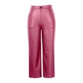 thumbnail image 3 of Women's High Waisted Straight Leg Leather Pants, PU Vegan Pleather Trousers with Pockets, Stretchy Faux Leather Pants for Casual, Club and Night Out Hot Pink S, 3 of 4