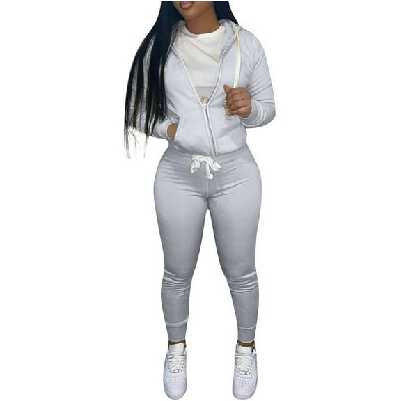 UYISJ Womens Sweatsuits 2 Piece Set Fall Outfits Jogger Tracksuit Casual Sweatpants Sets Long Sleeve Zip Up Hoodie Gray XXL