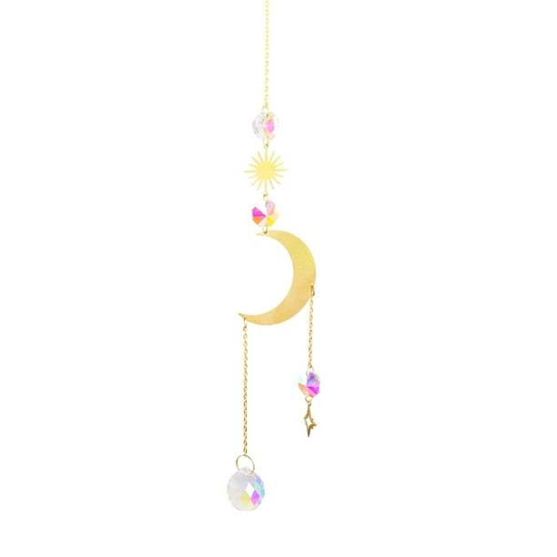 Lámpara de araña de cristal para ventana, decoración de ventanas, adorno de luna, estrella y sol. Modelo 5