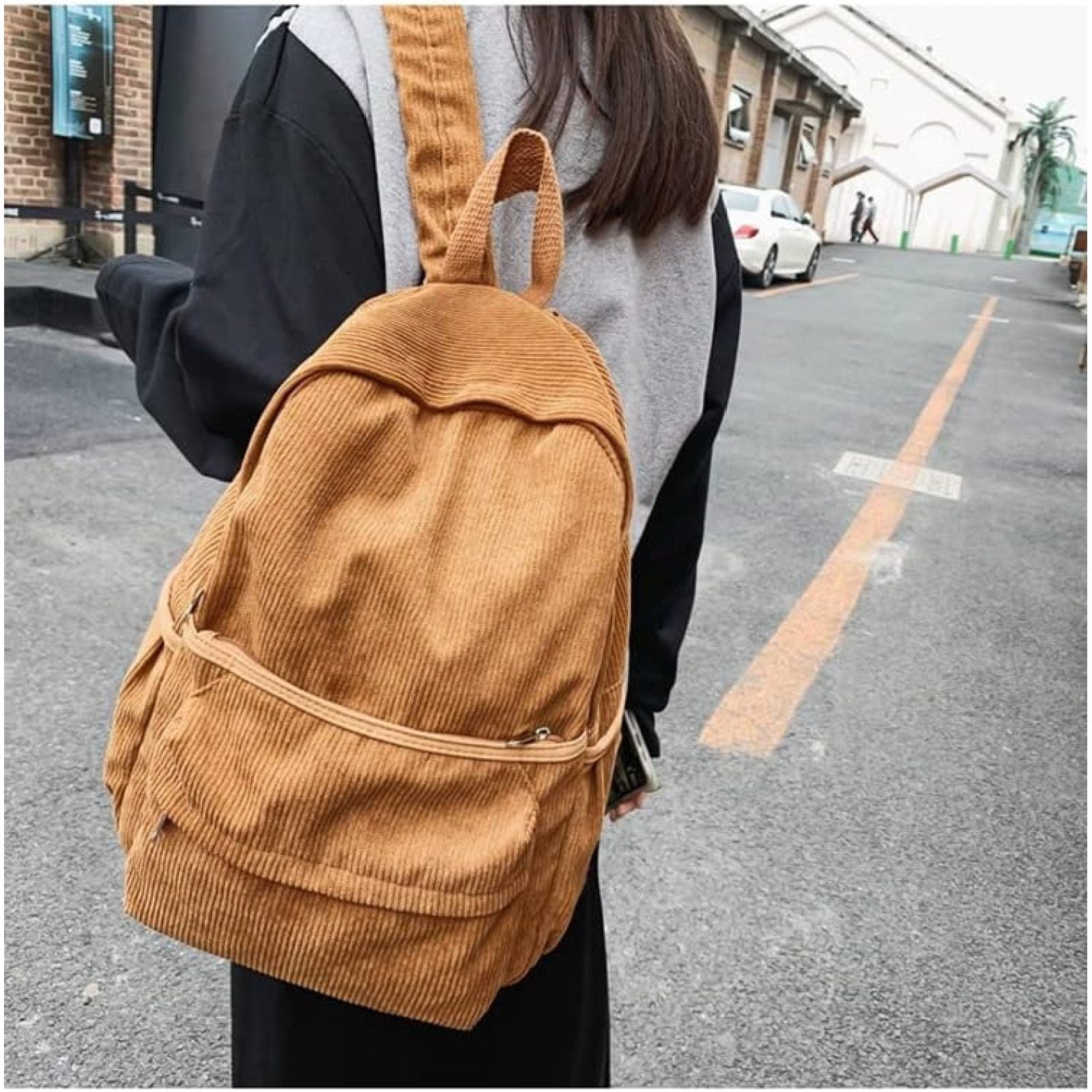 SQDWYGUO Preppy Corduroy Backpack Aesthetic Backpack 15.6 inch Laptop College Backpack Cute Book Bag Travel Rucksack Daypack,Brown