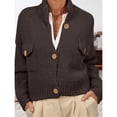 thumbnail image 4 of Suéteres Tipo Cárdigan Cortos para Mujer, de Punto Grueso, con Botones, Larga, Cuello Alto y Abertura Frontal, Chaquetas Holgadas. Marrón M, 4 of 7