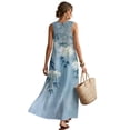 thumbnail image 2 of Xoenoiee Blooms Tree Leaf Print Summer Dresses for Women 2026 Cotton Linen Sleeveless Boho Round Neck A Line Flowy Spring Casual Maxi Dress Beach Vacation Pockets, S, 2 of 7