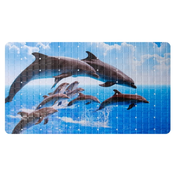 Bath Shower Tub Mat,Non-Slip Shower mat 15"x27",Jumping Dolphins Bathroom Bathtub Mats,Drain Holes Suction Cups, Washable Showermat,Jumping Dolphins