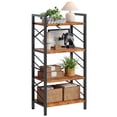thumbnail image 5 of EnHomee 2 Pieces 4-Tier Industrial Bookcase with Metal Frame & Side Support, Compact Bookshelf for Bedroom, Home Office, Living Room Storage，Rustic Brown, 5 of 10