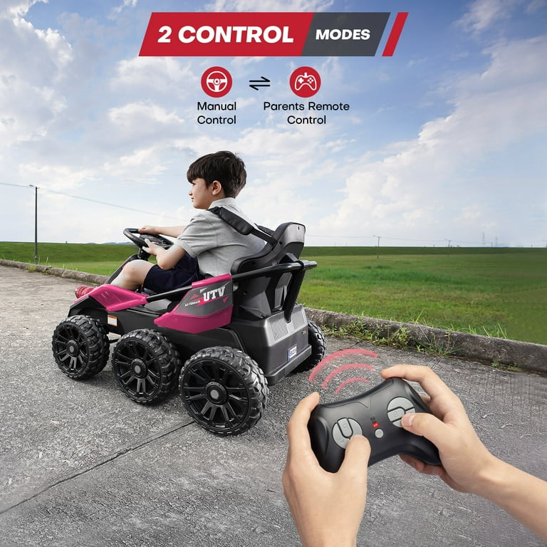 TEOAYEAH Coche eléctrico 4WD para niños, ruedas alimentadas por batería de  12 V con control manual/parental, cinturón de seguridad, suspensión de