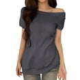 thumbnail image 2 of Lixiuxyad Womens Off The Shoulder Tops Summer Casual Short Sleeve T Shirts Blouse Basic Tee,Gray M, 2 of 7