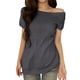 thumbnail image 1 of Blusa de manga corta con hombros descubiertos para mujer - Camiseta informal de verano de color liso, 1 of 6