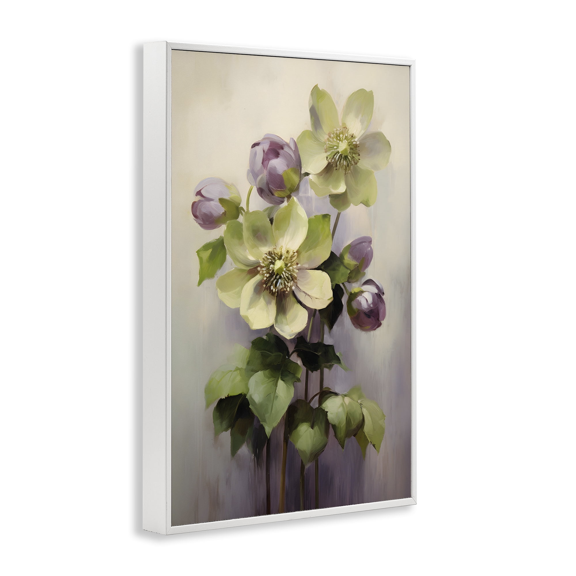 Stupell Industries Green & Purple Flowers Botanical & Floral Painting White Framed Art Print Wall Art, 20 x 30