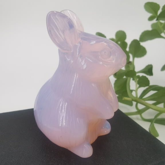 Crystland 2"  Carved Pink Opalite Rabbit Quartz Crystal Skull Reiki Healing 1PC