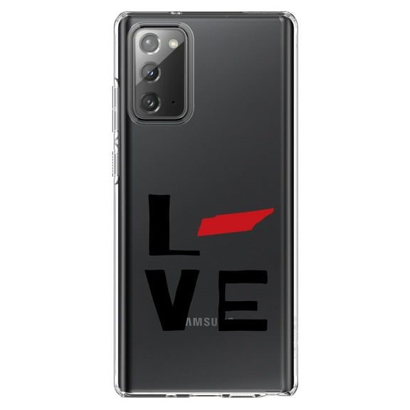 DistinctInk Clear Shockproof Hybrid Case for Samsung Galaxy Note 20 (6.7" Screen) - TPU Bumper Acrylic Back Tempered Glass Screen Protector - Tennessee - Love Black & Red