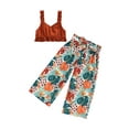 thumbnail image 1 of 3Pcs Baby Girls Summer Pants Set Soild Color Pleated Sling Ruffle Hem Tops Boho Flower Leaf Print Loose Pants with Belt for Kids, 1 of 9