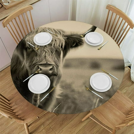 

Patifu Long Horn Steer Round Table Cover Stain Resistant Washable Indoor Outdoor Tablecloth Kitchen Dining Wedding Parties Picnic Farmhouse 100% Polyester Fiber 46-50