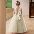 thumbnail image 3 of BdTemWBs O-Neck Flower Girl Dress - Satin Tulle First Communion Dresses Wedding Party Gown Pearls with Back Bowknot, 3 of 7