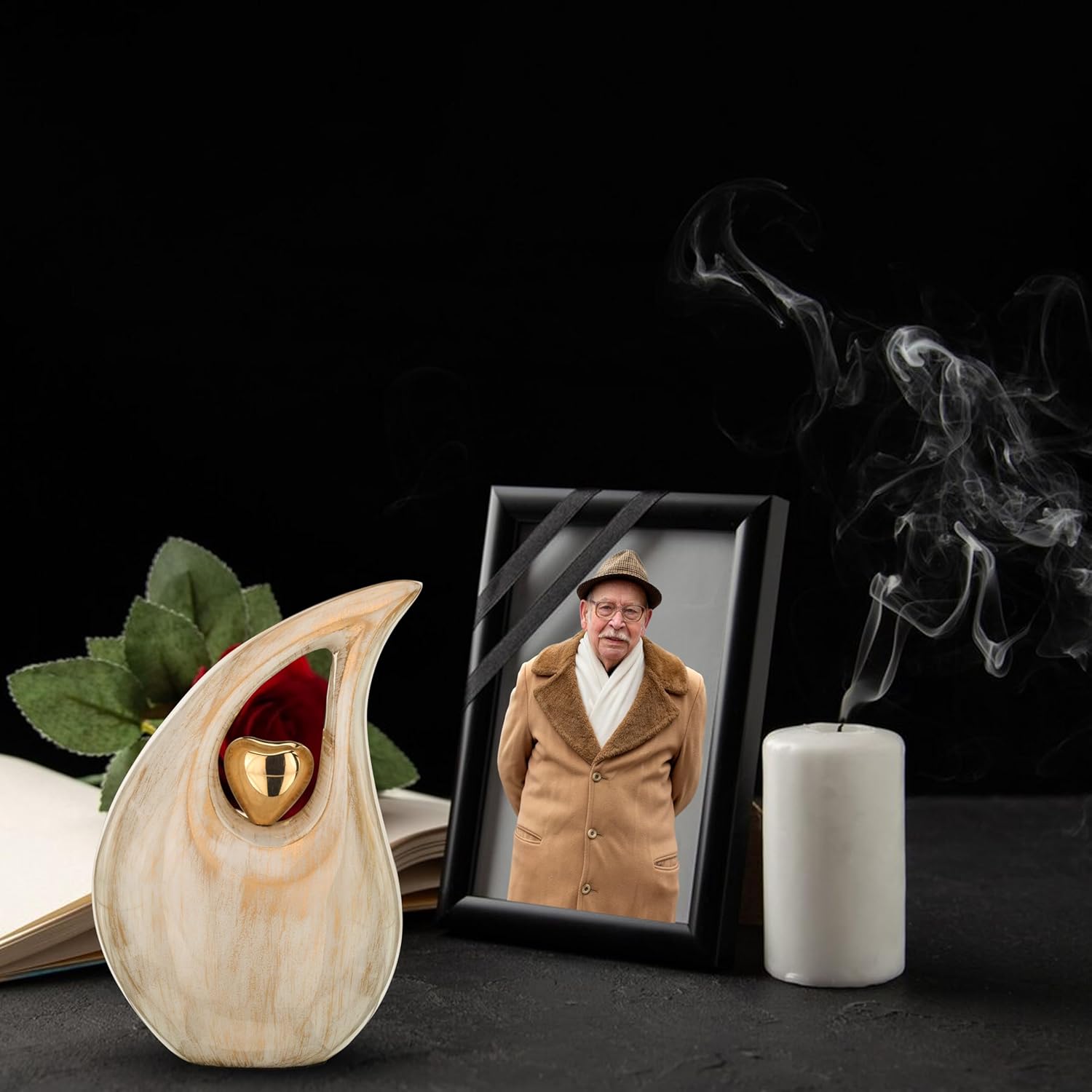 Teardrop Ash Urns Small for Ladies and Human Ashes 250 ML Capacity, 6 Inches Tall with Secured Bottom Lid, Includes Complimentary Velvet Bag, Ideal Keepsake Box for Sharing Ashes, Keepsake Company