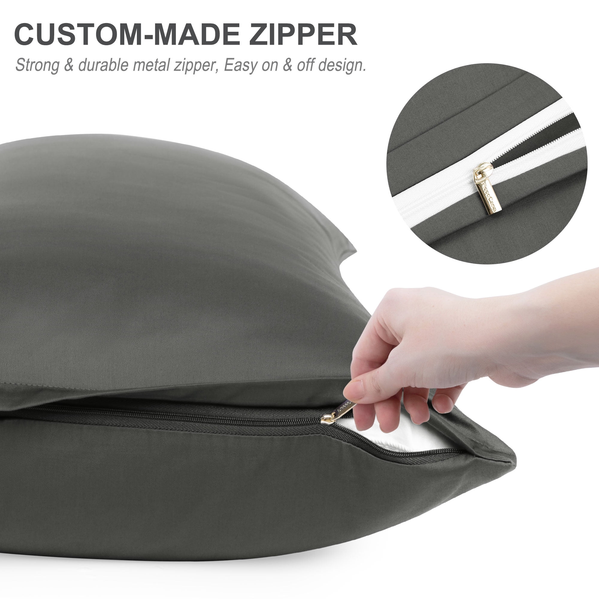 Unique Bargains Cotton Zipper Closure Breathable Body Pillowcase Dark Gray 20"x48"