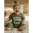 thumbnail image 4 of BemeyourBBs Newborn Baby Boy Little Brother Outfits Cute Little Bro Letters Rib Romper Short Sleeve Full Length Jumpsuit Hat Infant Spring Summer Clothes, 4 of 9