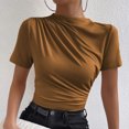 thumbnail image 5 of hotojiny Womens Mock Neck Tops Summer Short Sleeve Trendy Ruched Slim Tshirts Casual Comfy Solid Color Blouse, 5 of 5