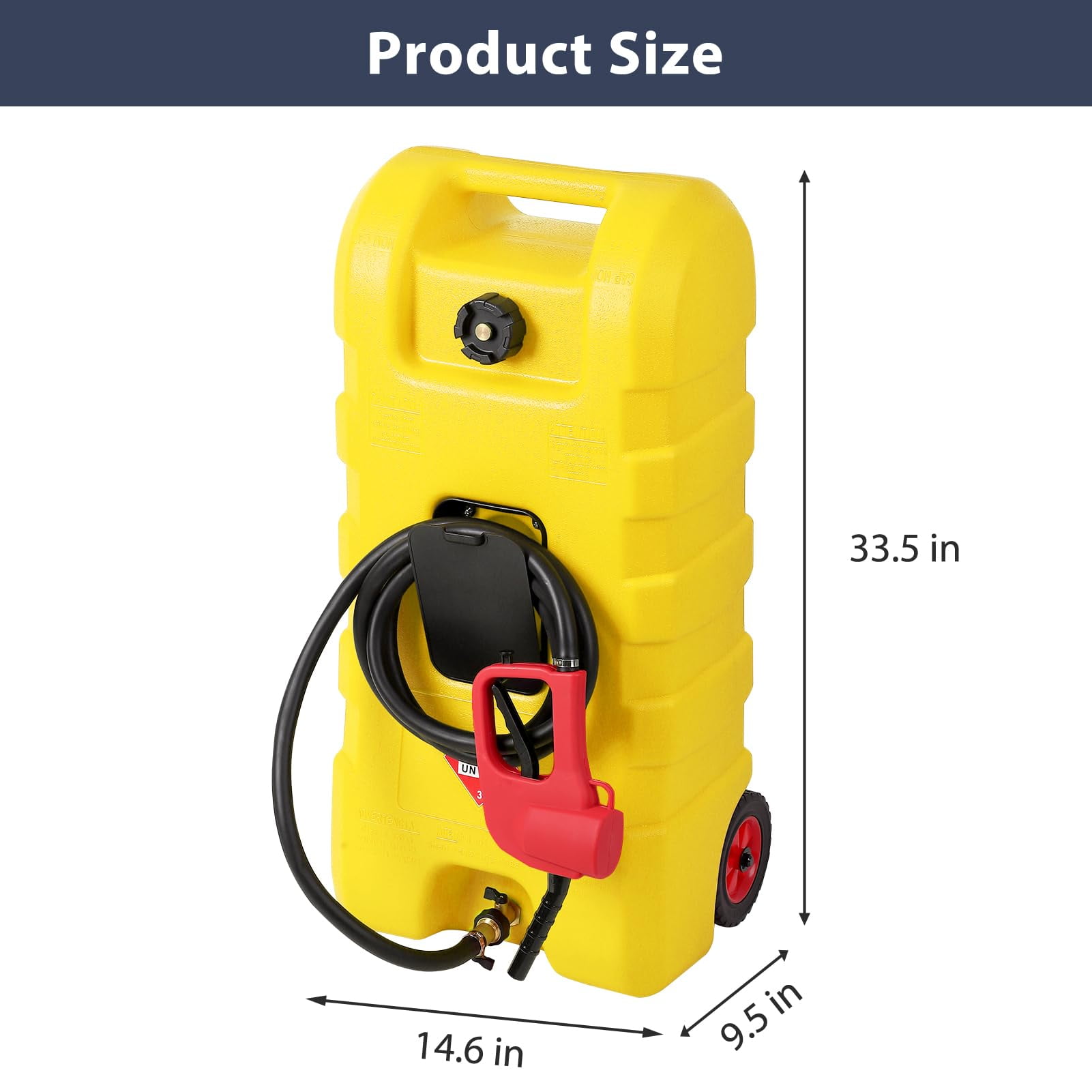 Fuel Caddy, 15 Gallon Portable Gas Fuel Tank Container with Fluid Transfer Siphon Pump and 10ft. Delivery Hose, Diesel Storage Can On-Wheels for Cars, Lawn Mowers, ATVs, Boats